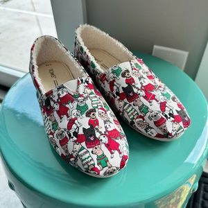TOMS - Women’s Belmont Glacier Gray Holiday Dog Sweater Slip On Shoes